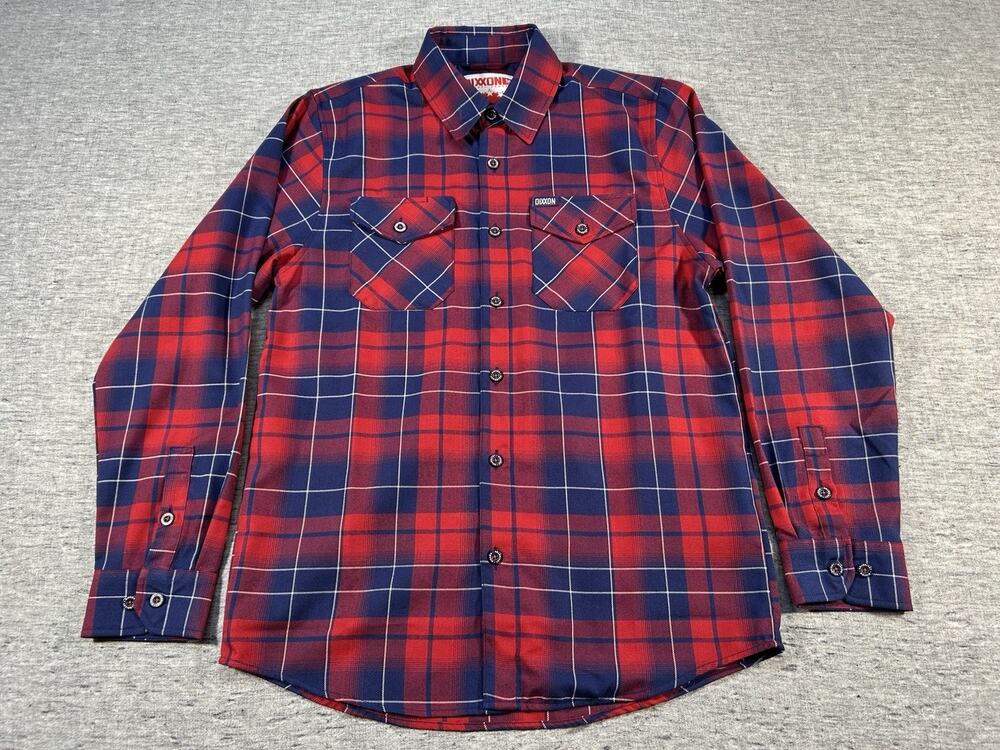 Dixxon Lexington Flannel Shirt Mens Medium Red White Blue Plaid Long Sleeve